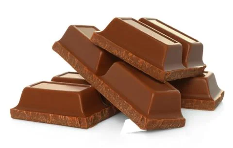 Broken chocolate bars on white background Stock Photos