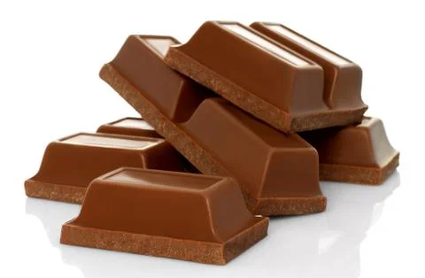 Broken chocolate bars on white background Stock Photos
