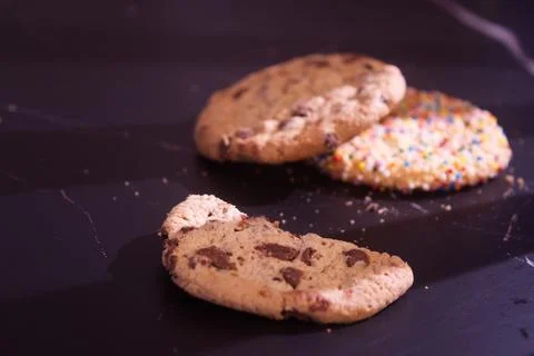 Broken Chocolate Chip and Sprinkle Christmas Cookies Stock Photos