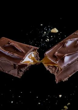 Broken chocolate on a dark background Stock Photos