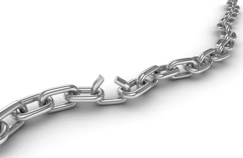 Broken chrome chain Broken chrome chain , This is a 3d rendered computer g... Foto stock