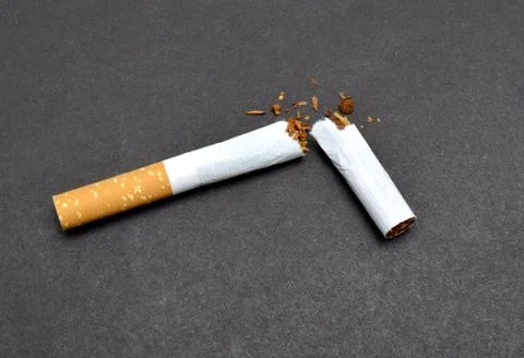 Broken cigarette on black background no smoking concept Stock Photos