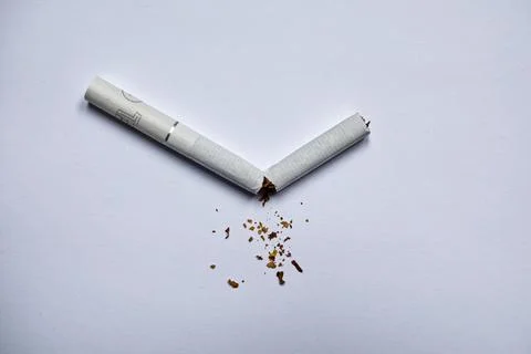 Broken cigarette on a white background. Stock Photos