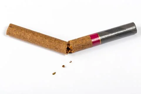 Broken cigarette on white background Stock Photos