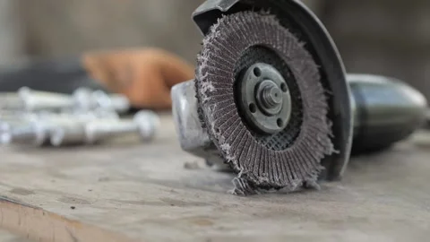 Broken circle on the grinder. the grinding wheel on the grinder broke. Stock Footage 140322972