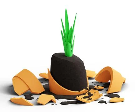 Broken clay flowerpots. 3D rendering, isolate. Beautiful image of a broken pot. イラスト素材