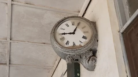 Broken clock in former train station, Inhambane Province, Inhambane, Mozambique Stock Footage 336735553