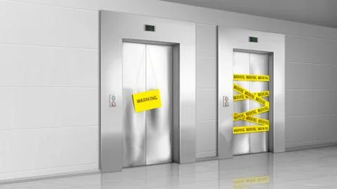 Broken closed elevator with warning stripe Stock Illustration