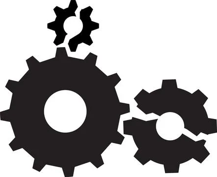 Broken cog icon on white background. disruption icon broken gear wheel Stock Illustration