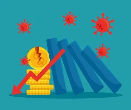 Broken coins and decrease arrow of bankruptcy vector design 库存插图