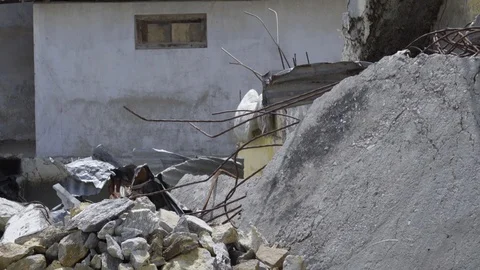 Broken, collapsed house kedarnath Stock Footage 123271115