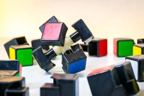 Broken colourful Rubik's Cube for problem solving Stock Photos