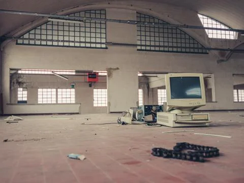 Broken computer abandoned perspective Stock Photos