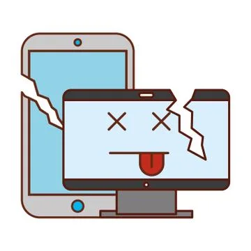 Broken computer and cellphone error Stock Illustration