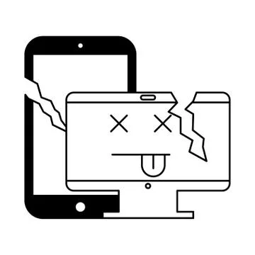Broken computer and cellphone error Illustrazione stock