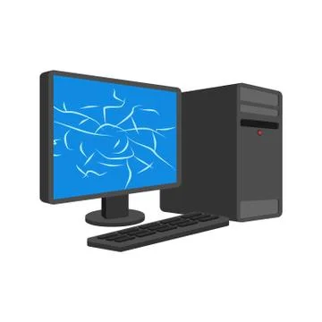 Broken Computer cracked screen PC isolated. data processor Vector illustratio Stock Illustration