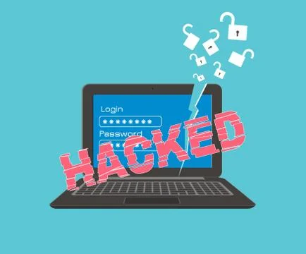 Broken computer hacker attack theme Illustrazione stock