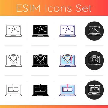 Broken computer icons set Stock Illustration