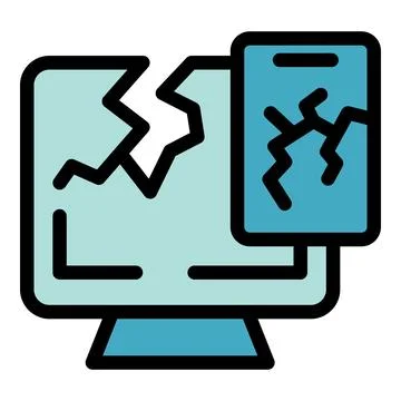 Broken computer screen and smartphone showing increasing graph line Stock Illustration