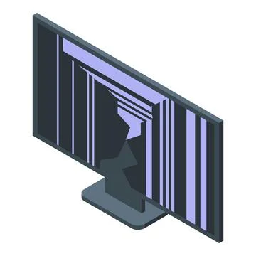 Broken computer screen showing abstract geometric shapes, isometric view Stock Illustration