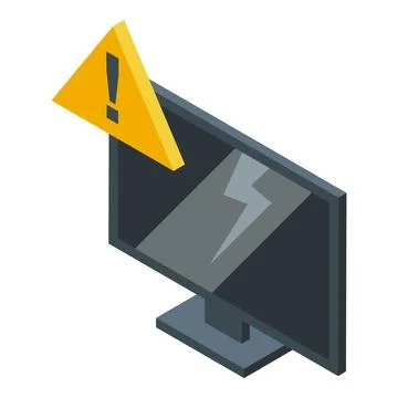 Broken computer screen showing alert warning sign isometric view Illustrazione stock