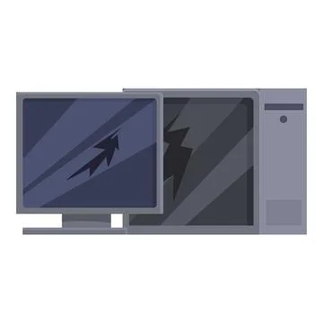 Broken computer screen showing damage from virus or physical impact Stock Illustration