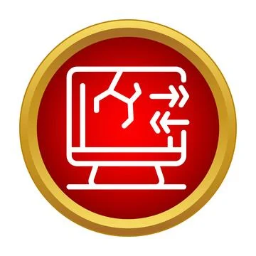 Broken computer screen showing data transfer error icon Illustrazione stock