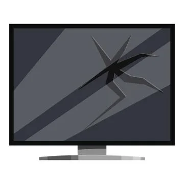Broken computer screen showing extensive damage from impact Stock Illustration