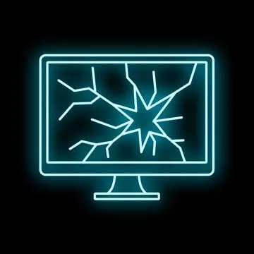 Broken computer screen showing neon blue cracks Illustrazione stock
