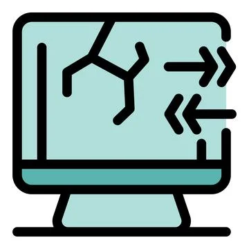 Broken computer screen showing transferring data with arrows Illustrazione stock