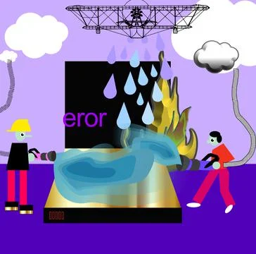 Broken computer teamwork repair fight fire イラスト素材