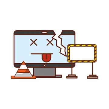 Broken computer under construction website Stockillustratie