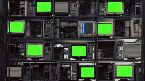 Broken Computers Green Screen Stacked Together Stock Footage 155982048