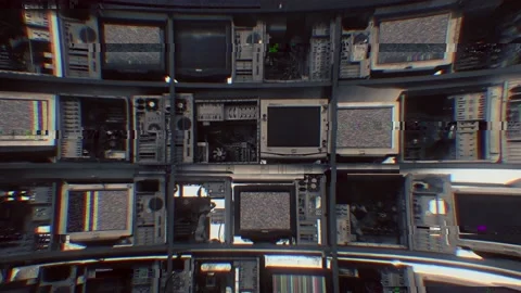 Broken Computers Wall Glitch Interference Screen Motion Background Stock Footage 155917109