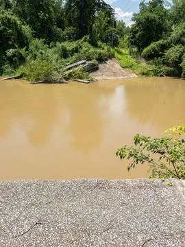 Broken Concrete Bridge Damaged by Flash Flood Stock Photos