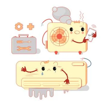 Broken conditioner. Split system. Installation repair of air conditioner Stock Illustration