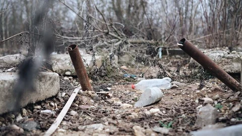 Broken construction site with garbage. Unfinished building 動画素材 123255177