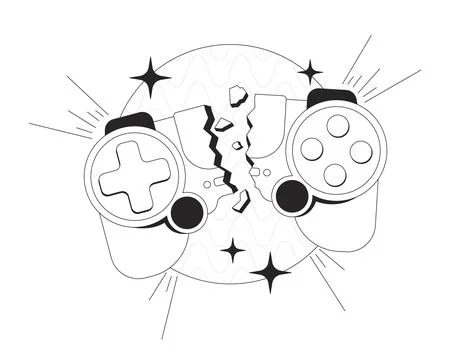 Broken controller black and white gaming reaction Illustrazione stock