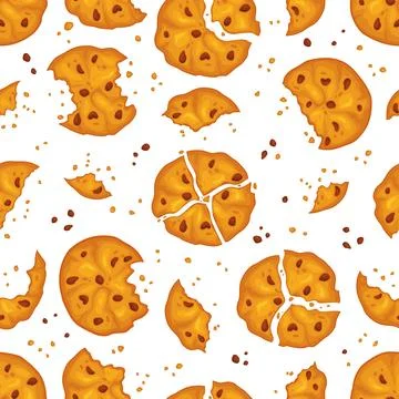 Broken cookies seamless pattern. Homemade shortbread cakes, sweet biscuits with Illustrazione stock