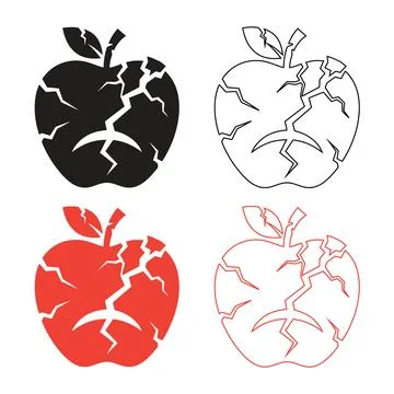 Broken cracked apple character pack line art vector illustration Illustrazione stock