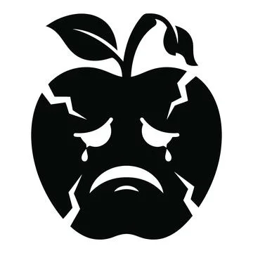 Broken cracked sad apple face emoji silhouette vector illustration Stock Illustration