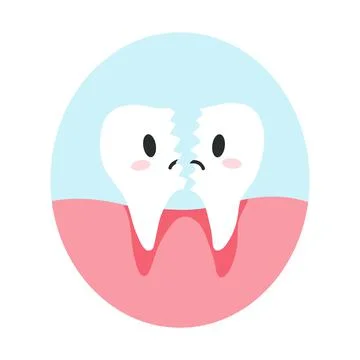 Broken cracked tooth in cartoon flat style. Vector illustration of disgruntled Stock Illustration
