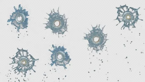 Broken cracks glass getting hit by bullet in slow motion Stock Footage 330581740