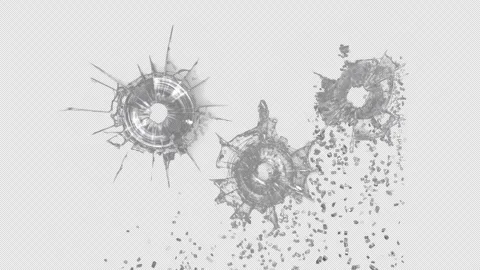 Broken cracks glass getting hit by bullet in slow motion Stock Footage 332049227