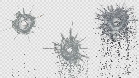 Broken cracks glass getting hit by bullet in slow motion Stock Footage 332049246