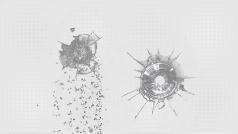 Broken cracks glass getting hit by bullet in slow motion Stock Footage 332050284
