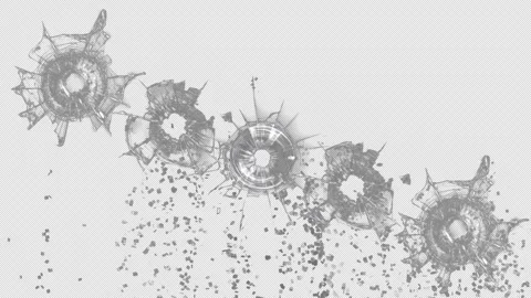 Broken cracks glass getting hit by bullet in slow motion Stock Footage 332052841