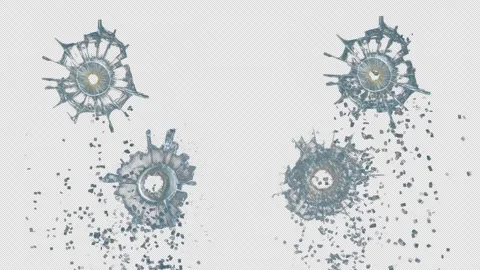 Broken cracks glass getting hit by bullet in slow motion Stock Footage 332053641