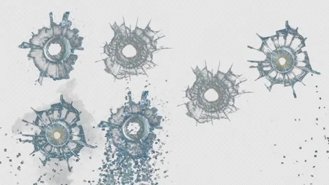 Broken cracks glass getting hit by bullet in slow motion Stock Footage 332054209