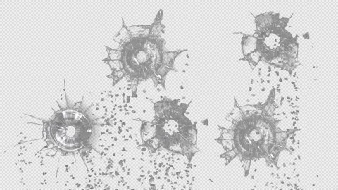 Broken cracks glass getting hit by bullet in slow motion Stock Footage 332055370